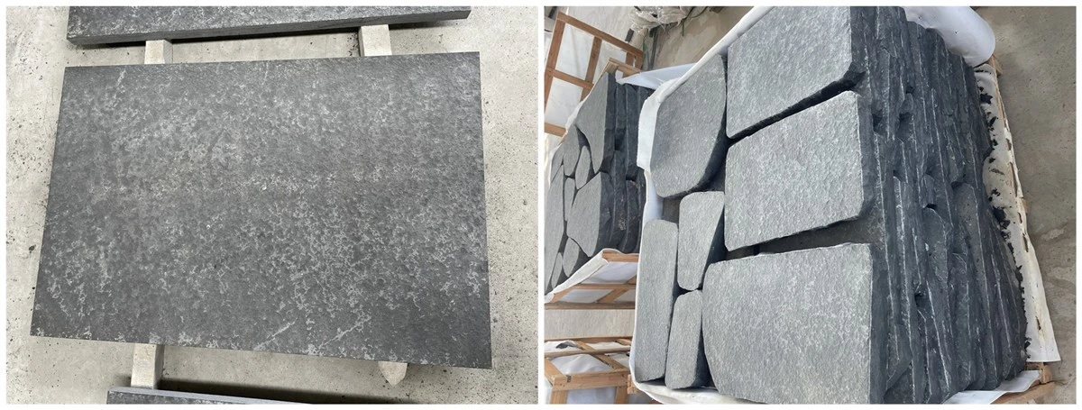 Flamed finish of black basalt Flamed finish of black basalt