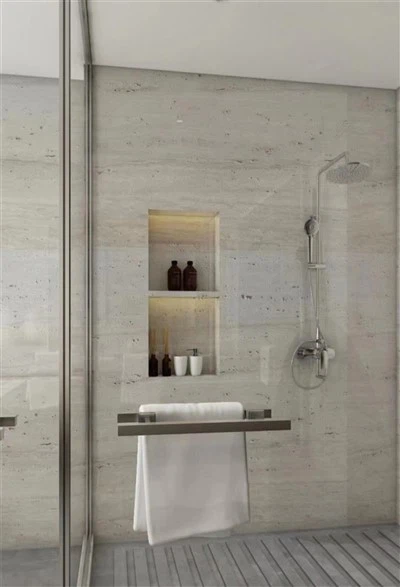 Llawr Ystafell Ymolchi Teil Travertine Gwyn